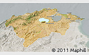 Satellite 3D Map of Bizerte, lighten, semi-desaturated