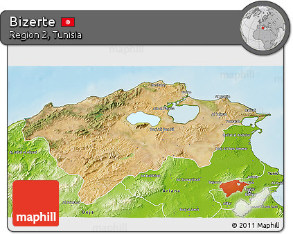 Satellite 3D Map of Bizerte, physical outside