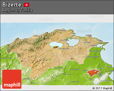 Satellite 3D Map of Bizerte, physical outside