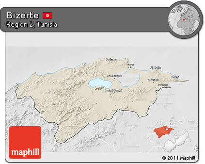 Shaded Relief 3D Map of Bizerte, lighten, desaturated