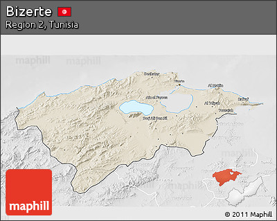 Shaded Relief 3D Map of Bizerte, lighten, desaturated