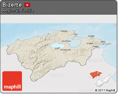 Shaded Relief 3D Map of Bizerte, single color outside
