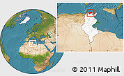 Satellite Location Map of Bizerte, highlighted country, within the entire country