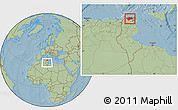 Savanna Style Location Map of Bizerte, within the entire country, hill shading
