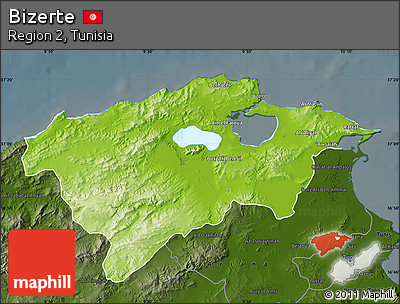Physical Map of Bizerte, darken