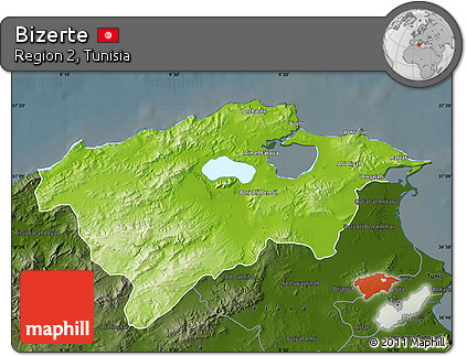 Physical Map of Bizerte, darken