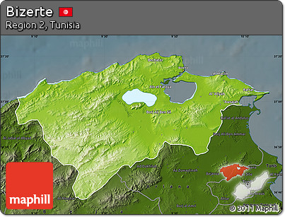 Physical Map of Bizerte, darken