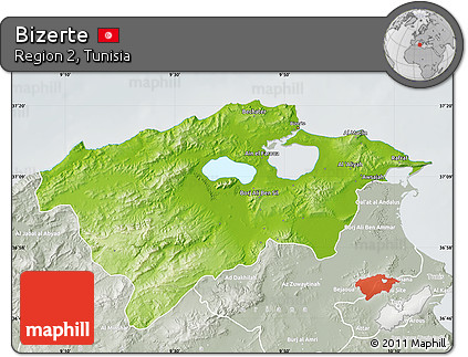 Physical Map of Bizerte, lighten, semi-desaturated