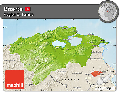 Physical Map of Bizerte, shaded relief outside