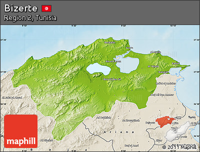 Physical Map of Bizerte, shaded relief outside