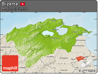 Physical Map of Bizerte, shaded relief outside