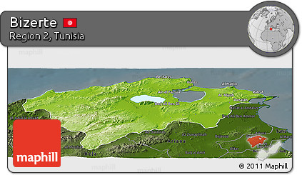 Physical Panoramic Map of Bizerte, darken