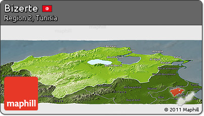 Physical Panoramic Map of Bizerte, darken