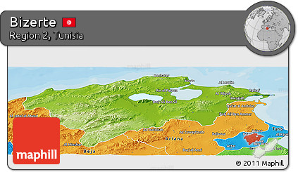 Physical Panoramic Map of Bizerte, political outside