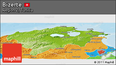Physical Panoramic Map of Bizerte, political outside