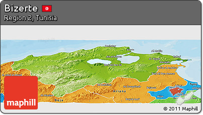 Physical Panoramic Map of Bizerte, political outside