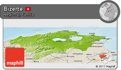 Physical Panoramic Map of Bizerte, shaded relief outside