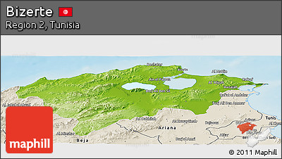 Physical Panoramic Map of Bizerte, shaded relief outside