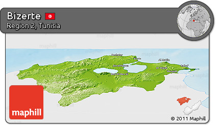 Physical Panoramic Map of Bizerte, single color outside