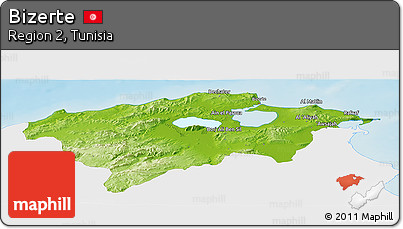 Physical Panoramic Map of Bizerte, single color outside
