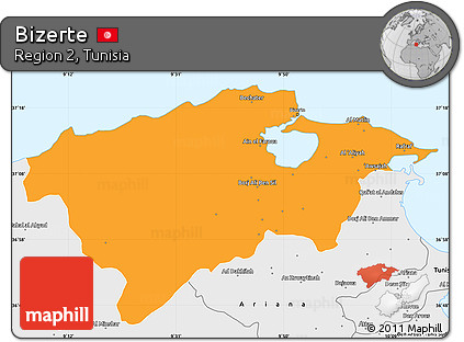 Political Simple Map of Bizerte, single color outside, borders and labels