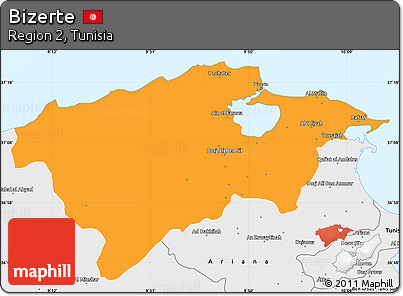 Political Simple Map of Bizerte, single color outside, borders and labels