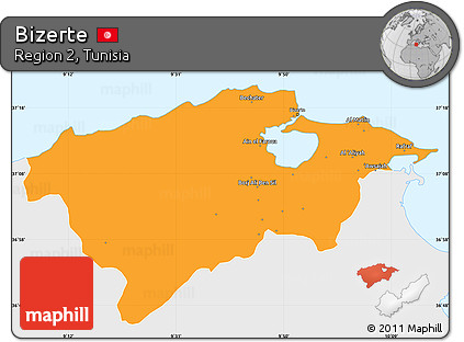 Political Simple Map of Bizerte, single color outside