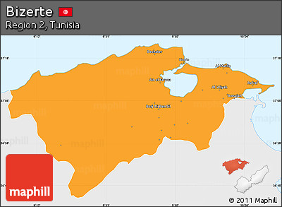 Political Simple Map of Bizerte, single color outside