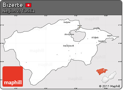 Silver Style Simple Map of Bizerte, cropped outside
