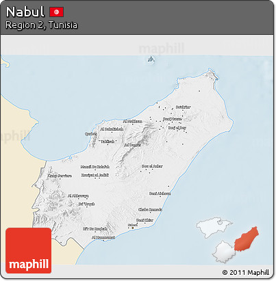 Classic Style 3D Map of Nabul, single color outside