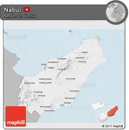 Gray 3D Map of Nabul, single color outside