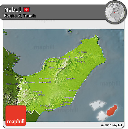 Physical 3D Map of Nabul, darken
