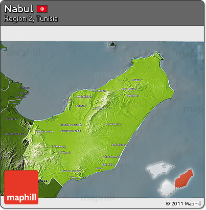 Physical 3D Map of Nabul, darken