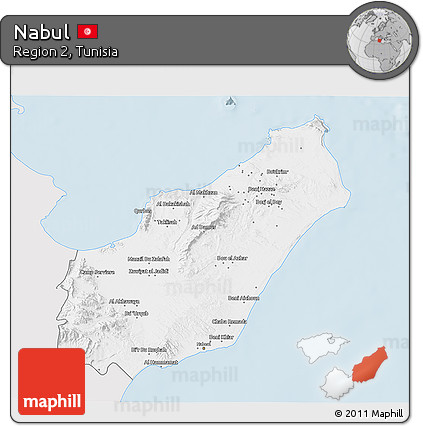 Silver Style 3D Map of Nabul, single color outside