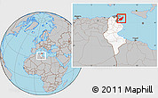 Gray Location Map of Nabul, highlighted country, highlighted parent region, within the entire country