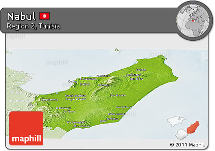 Physical Panoramic Map of Nabul, lighten