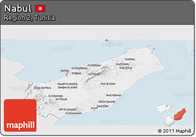 Silver Style Panoramic Map of Nabul, single color outside