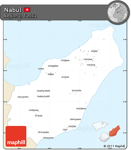 Classic Style Simple Map of Nabul, single color outside