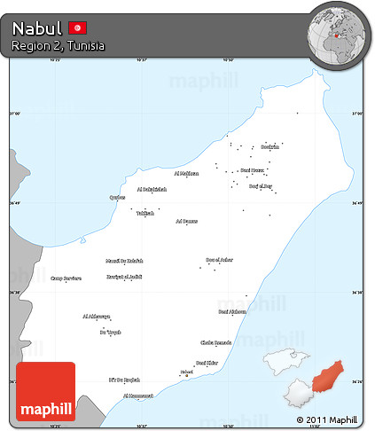 Gray Simple Map of Nabul, single color outside