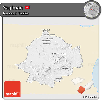 Classic Style 3D Map of Saghuan, single color outside