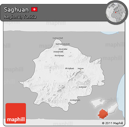 Gray 3D Map of Saghuan, single color outside
