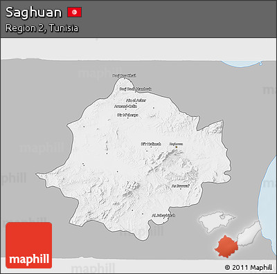 Gray 3D Map of Saghuan, single color outside