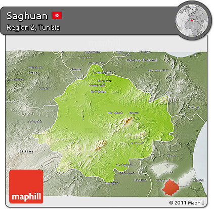 Physical 3D Map of Saghuan, semi-desaturated