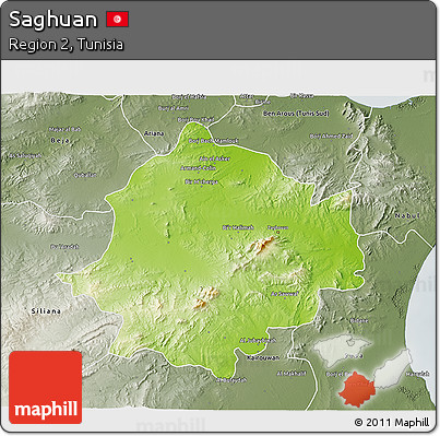 Physical 3D Map of Saghuan, semi-desaturated