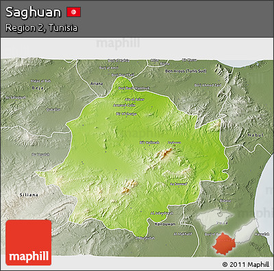Physical 3D Map of Saghuan, semi-desaturated