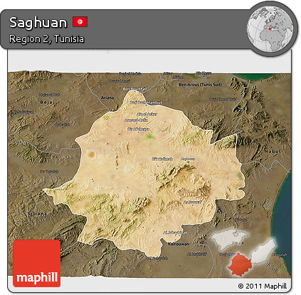 Satellite 3D Map of Saghuan, darken