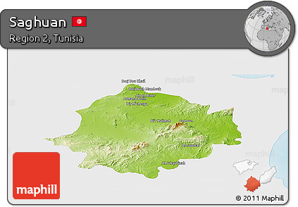 Physical Panoramic Map of Saghuan, single color outside