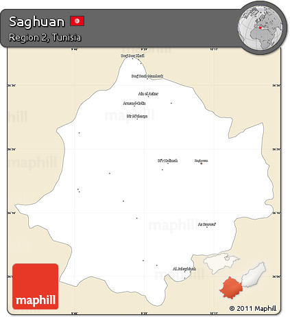 Classic Style Simple Map of Saghuan, single color outside