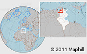 Gray Location Map of Dschunduba, highlighted country, within the entire country, hill shading