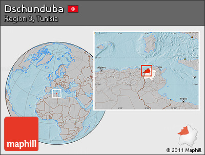 Gray Location Map of Dschunduba, highlighted parent region, hill shading